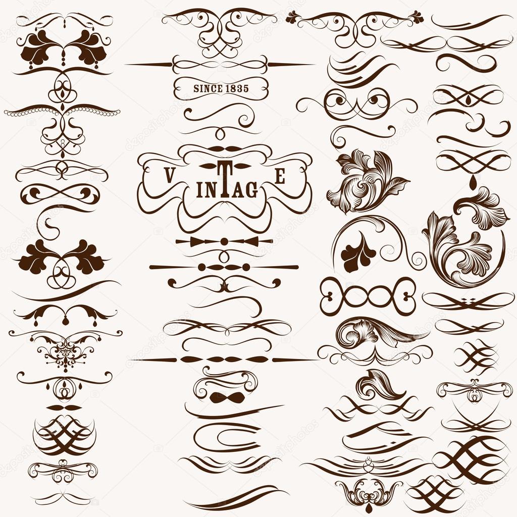 Collection of vintage decorative calligraphic flourishes