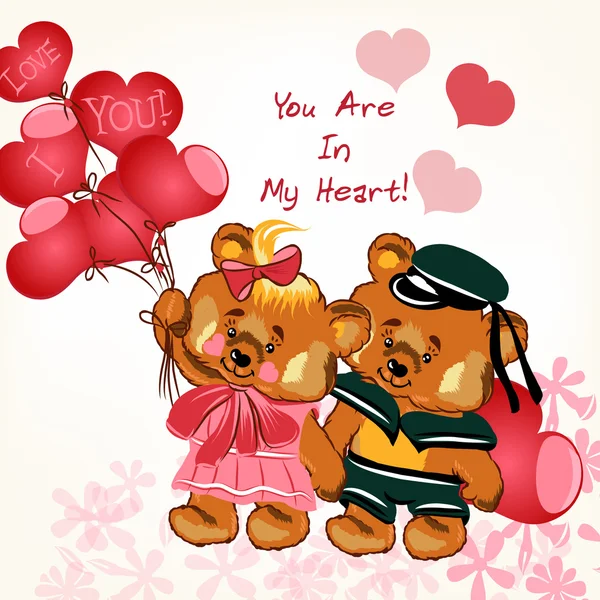 Beautiful Valentine's Day card  with couple of bears girl and bo — Stock Vector