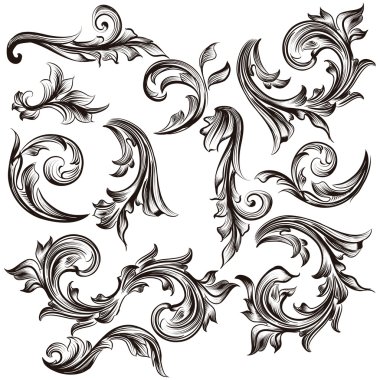 Collection of calligraphic swirls in vintage style clipart