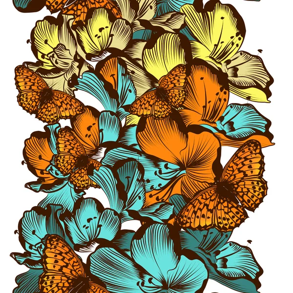 Σχέδιο των floral άνευ ραφής ταπετσαριών με λουλούδια — Διανυσματικό Αρχείο