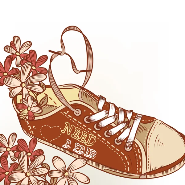 Mode chaussures de sport dessinées à la main avec des fleurs besoin d'une paire Valentine — Image vectorielle