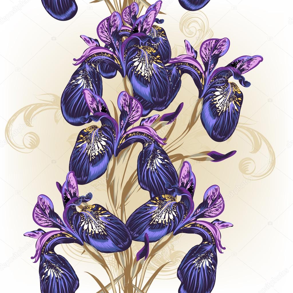 Floral seamless wallpaper pattern with purple flowers