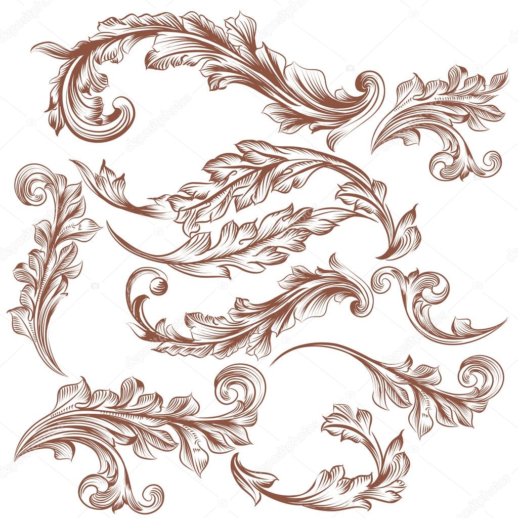 Collection of vector hand drawn floral ornaments for design