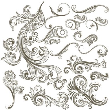 Vektör toplama tasarımı için çizilmiş floral swirls el