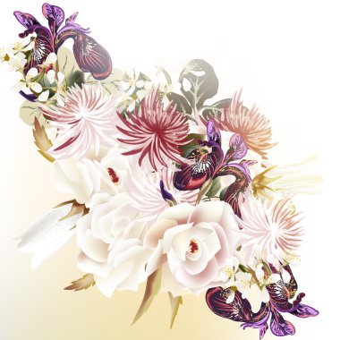 Gül ve diğer çiçek çiçek vektör arka plan