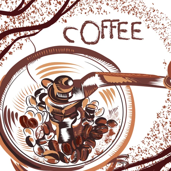 Cartaz de café com mão desenhada moinho de café em estilo esboço —  Vetores de Stock