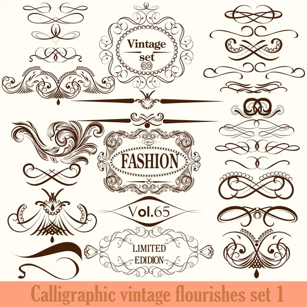 Colección de vectores caligráficos florece en estilo vintage — Archivo Imágenes Vectoriales