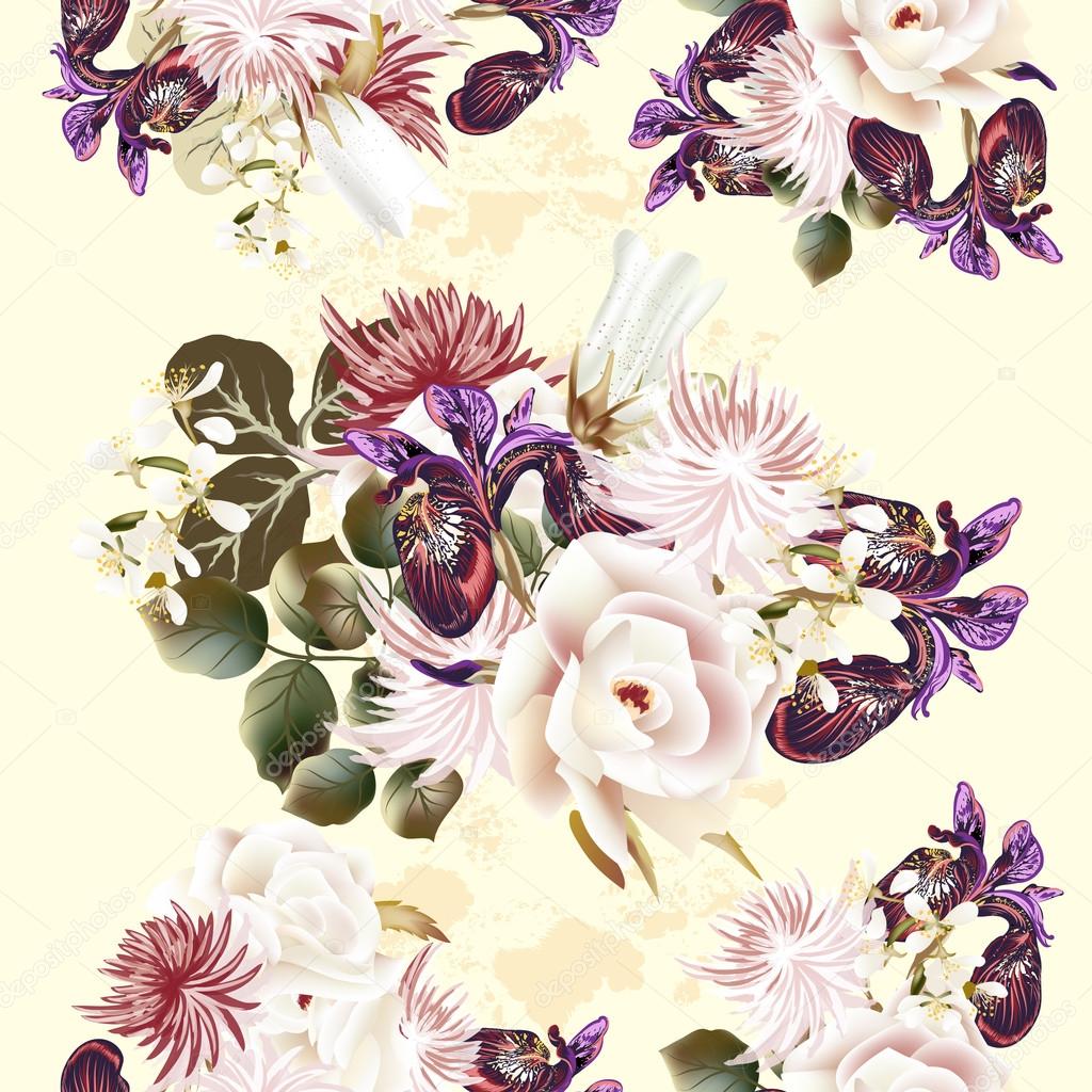 Floral  seamless pattern with roses and flowers in watercolor st