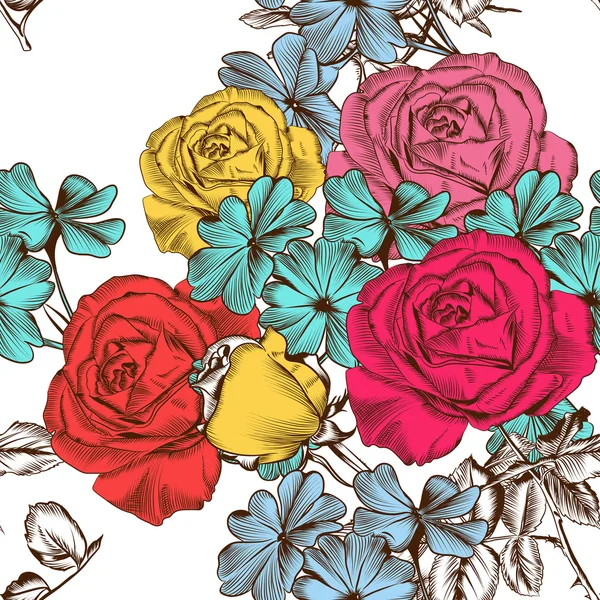 Patrón sin costura floral con rosas de colores — Archivo Imágenes Vectoriales