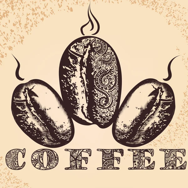 커피 포스터 손으로 그려 아랍어 커피 곡물 및 아프리카 o — 스톡 벡터