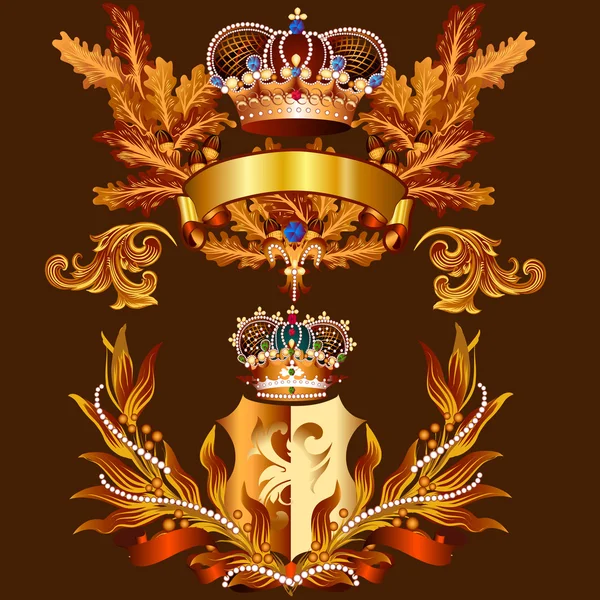 Heraldische ontwerp met kronen en wapenschild — Stockvector
