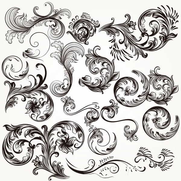 Collection de tourbillons décoratifs vectoriels de style vintage — Image vectorielle