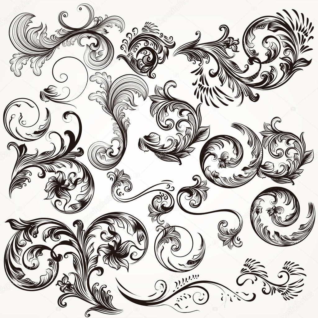 Collection of vector decorative swirls in vintage style