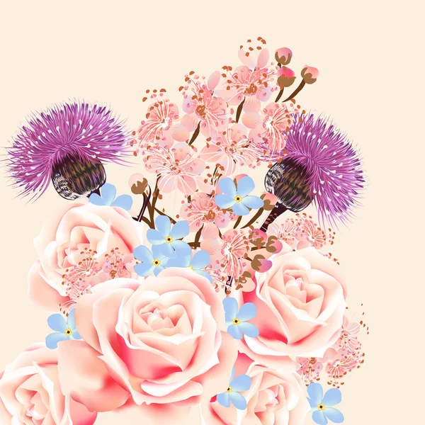 用鲜花和玫瑰的花香背景 — 图库矢量图片