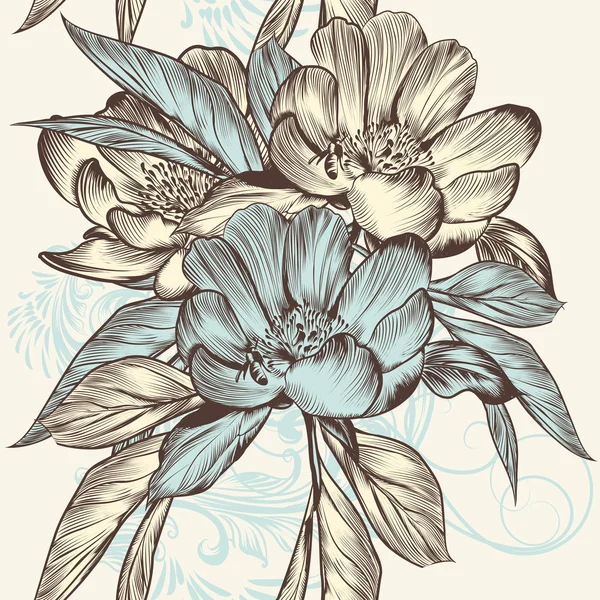 Floral naadloze vector patroon met bloemen en ornament — Stockvector