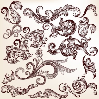 Vektör elle çizilmiş topluluğu içinde vintage tarzı swirls