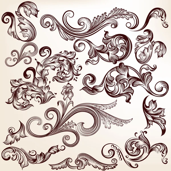 Коллекция векторных ручных завихрений в винтажном стиле — стоковый вектор