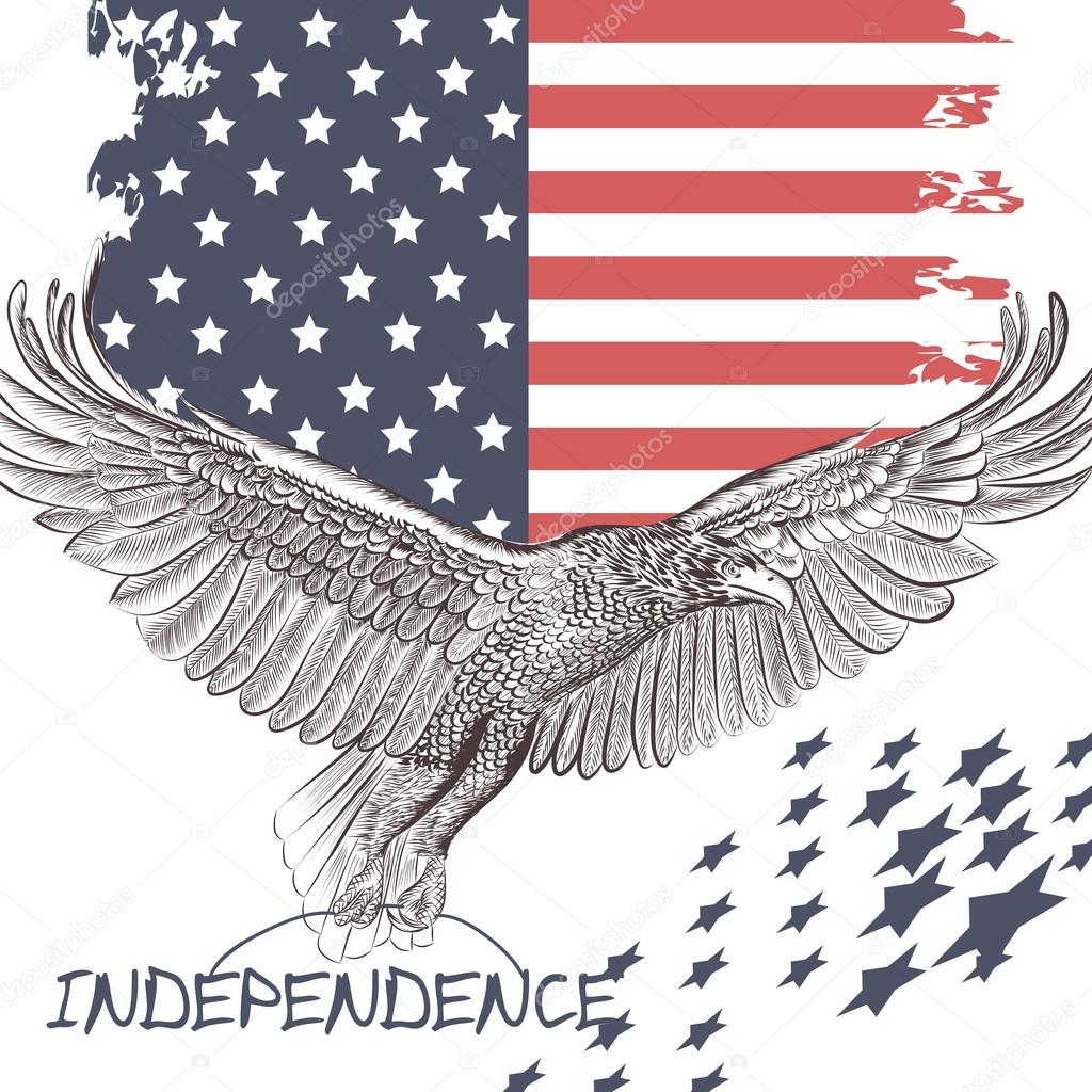 Fashion trendy background USA flag and eagle symbol of independe