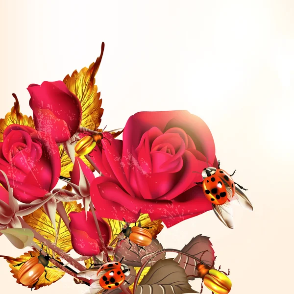 Fond avec des roses et des oiseaux dame — Image vectorielle