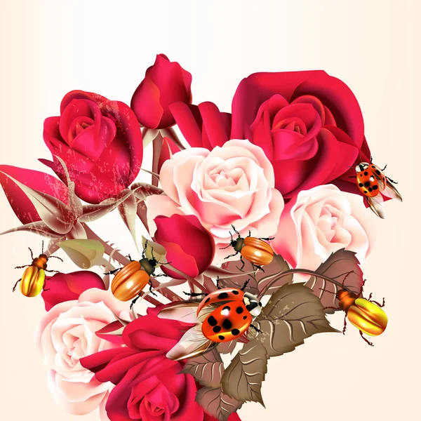 Padrão de flor com rosas e pássaros senhora — Vetor de Stock