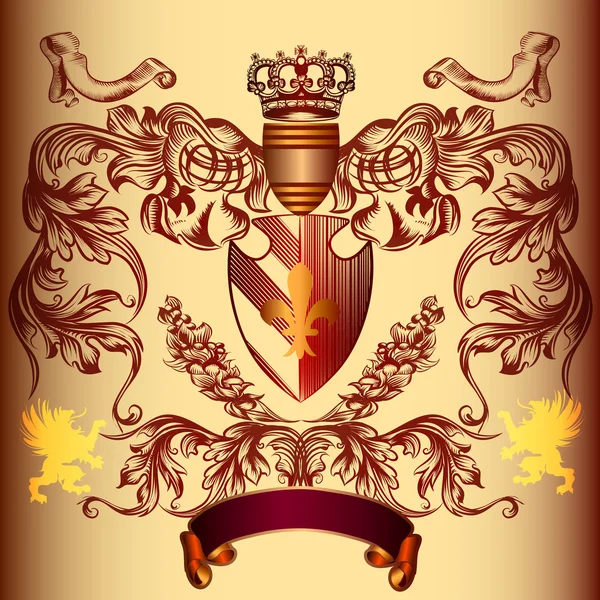 Diseño heráldico con escudo de armas y corona — Vector de stock