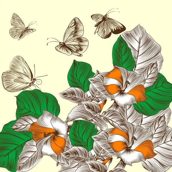 Fond floral avec des fleurs gravées — Image vectorielle