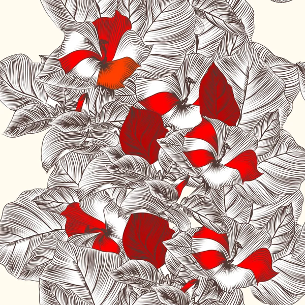 Florales nahtloses Muster mit eingravierten Blumen — Stockvektor