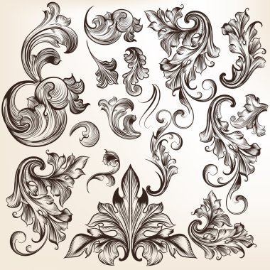 Vektör toplama tasarımı için vintage tarzı swirls