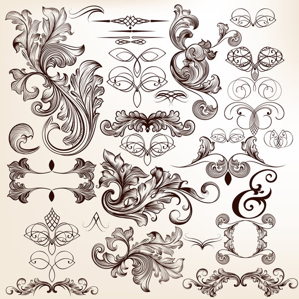 Collection of vector decorative flourishes in vintage style  for