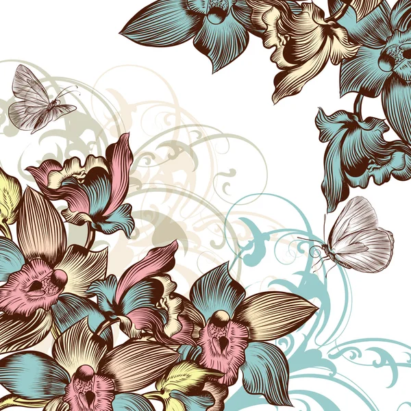 Beau fond floral avec des orchidées — Image vectorielle