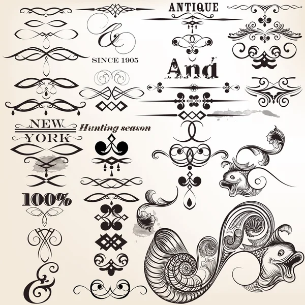 Colección de elementos caligráficos vectoriales y florece — Archivo Imágenes Vectoriales