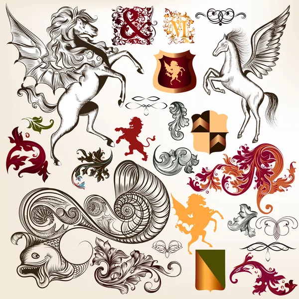 紋章の装飾的な要素のコレクション — ストックベクタ