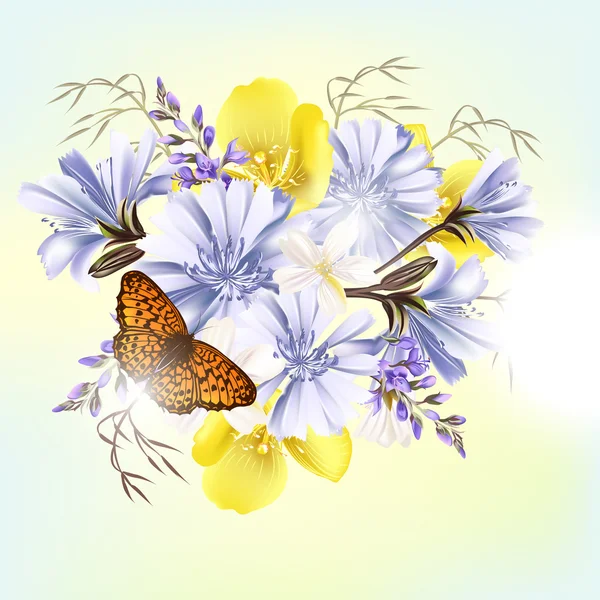 Όμορφη πεδίο λουλούδια ρεαλιστική διάνυσμα — Διανυσματικό Αρχείο