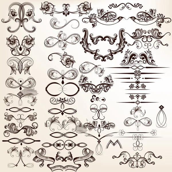 Collection d'éléments calligraphiques vectoriels et fleurit pour de — Image vectorielle