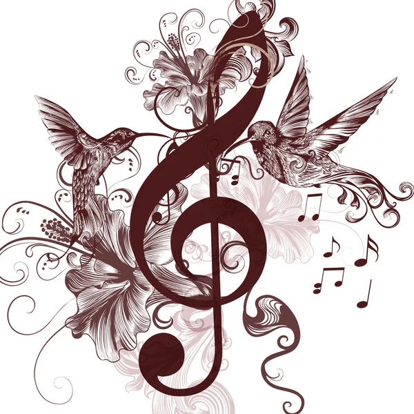 Muziek achtergrond met treble clef en kolibries voor ontwerp Stockillustratie