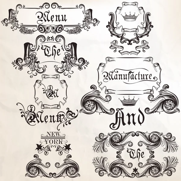 Collection of vector antique elements frames and swirls — Stock Vector