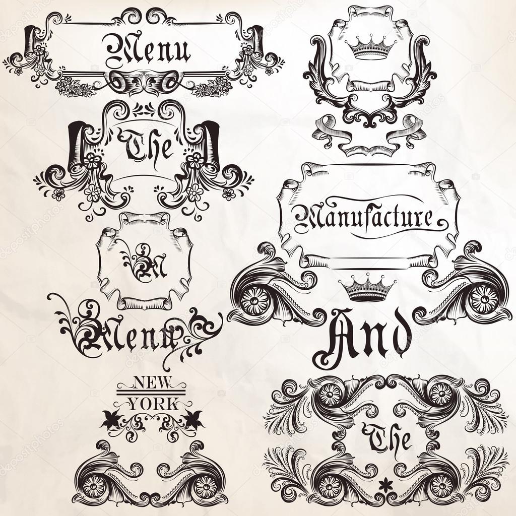 Collection of vector antique elements frames and swirls