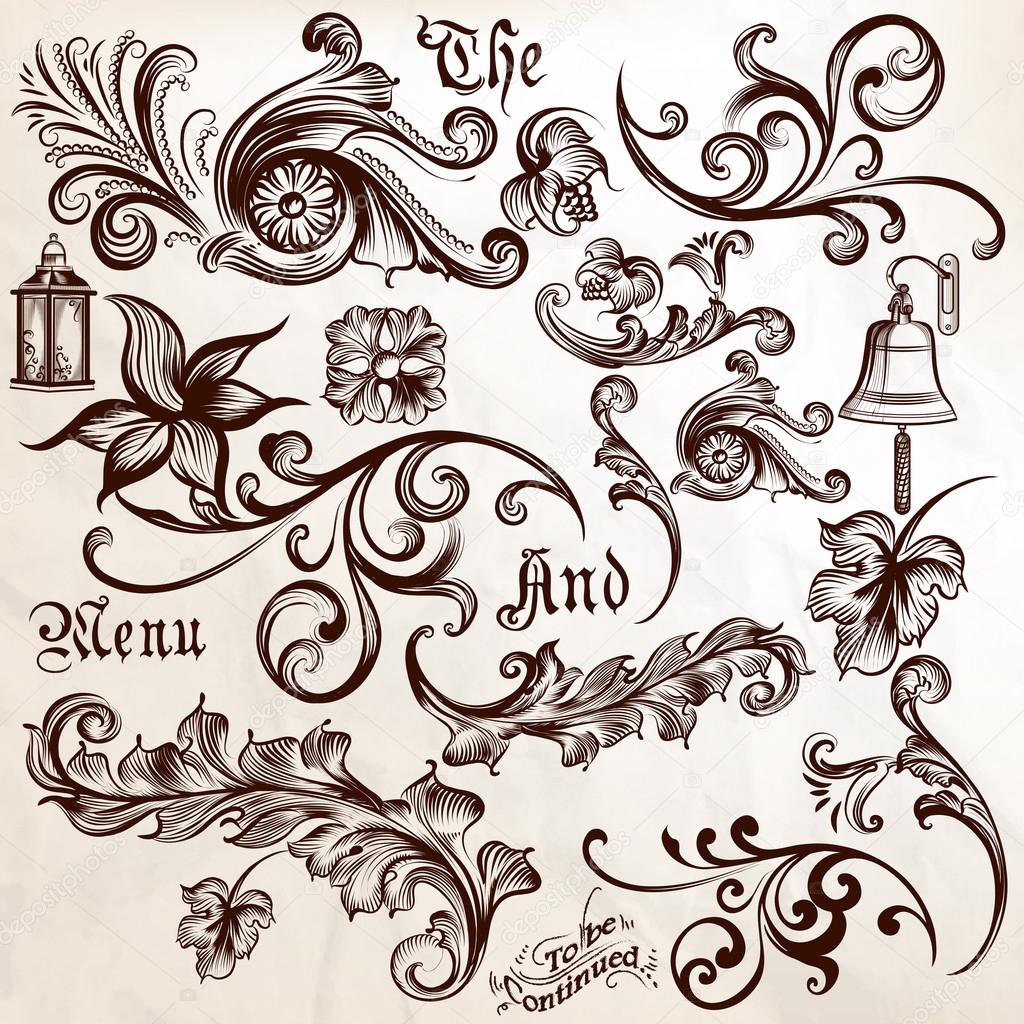 Collection of vector vintage swirl elements