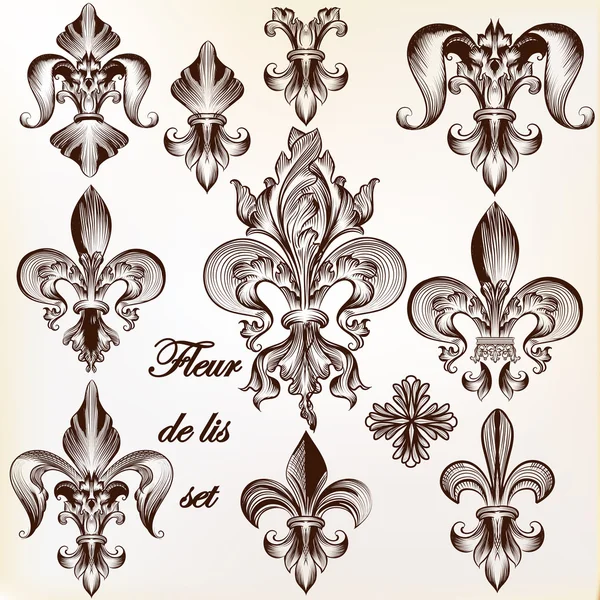 Collection of vector royal fleur de lis for design — Stock Vector