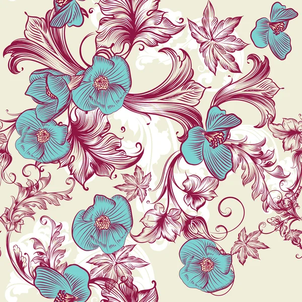 Floral vintage σχέδιο με λουλούδια και στολίδι — Διανυσματικό Αρχείο