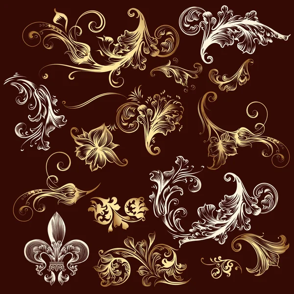 Collection of vector ornaments in gold — Stock Vector