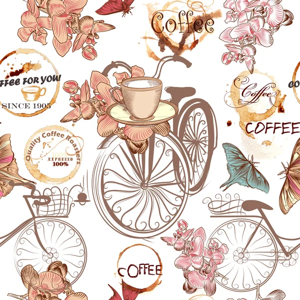 Modèle vectoriel mignon avec de faux vélos et fleurs — Image vectorielle