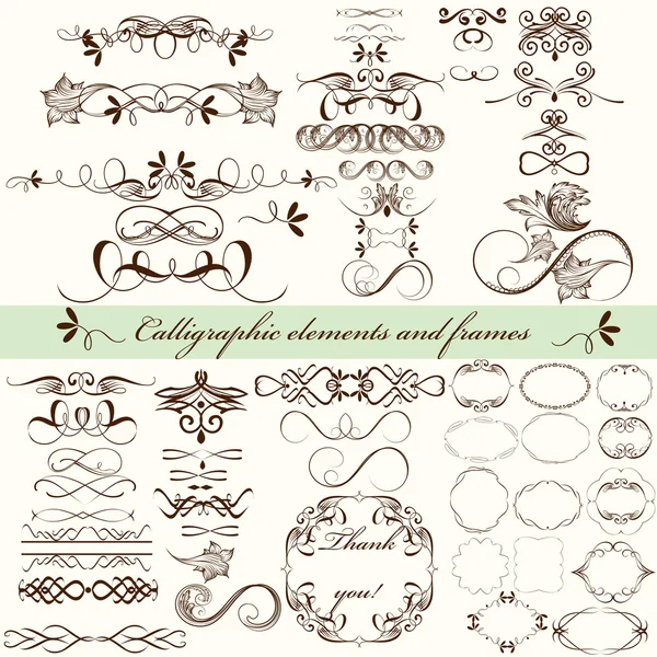 Vector set of calligraphic elements for design. Calligraphic vec — Stock Vector