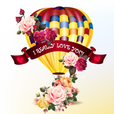 Sevgililer günü gül ve hava balonu ile geri