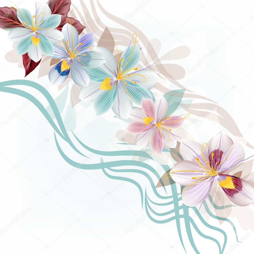Beautiful floral illustration design with blue stylized flowers