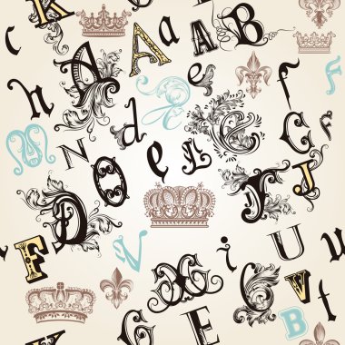 Dikişsiz desen İngilizce abc retro tarzı ile dekore edilmiş veya