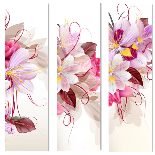 Tasarımınız için üç dikey çiçek afiş kümesi — Stok Vektör