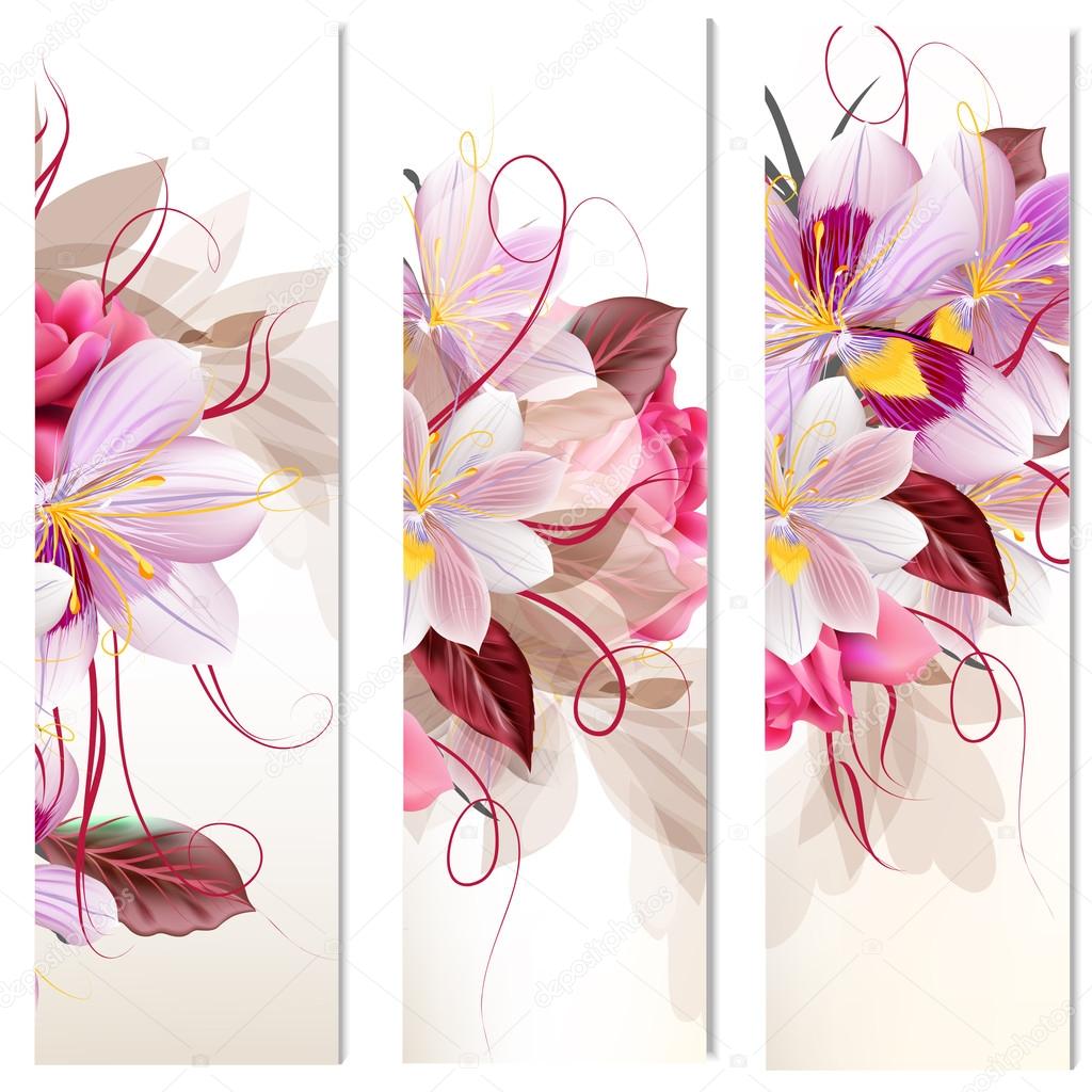 Set of three vertical floral banners for your design