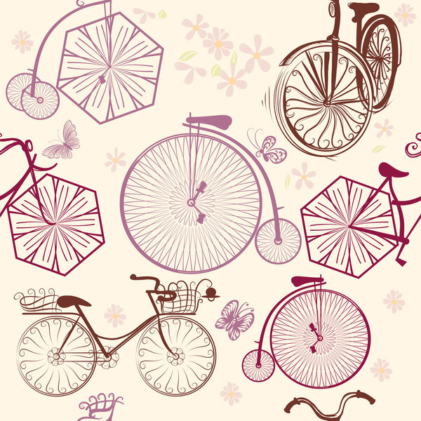 Seamless wallpaper pattern with bicycles in retro style