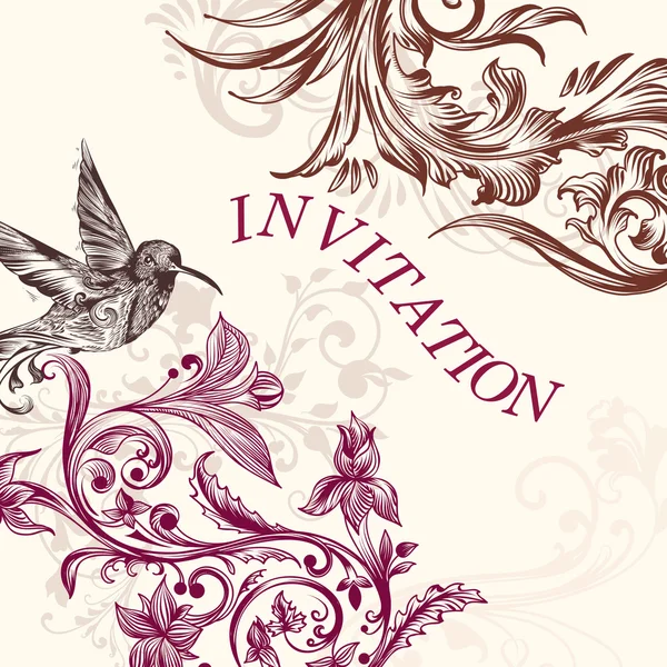 Wedding invitation with bird and swirls — ストックベクタ